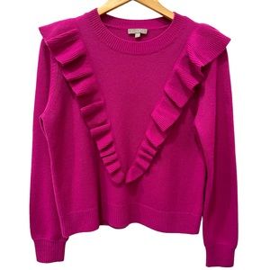 Lilla P Sweater Women's Small S Wool Cashmere Blend Magenta Pink Ruffle Pullover